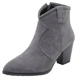 Bviennic Klassischer Damen Pointed Toe Western Stiefeletten Reißverschluss Leisure Blockabsatz Draußen Chunky Chelsea Warm Herren Cowboy Stiefeletten Grau Gr 40 EU-41Cn von Bviennic