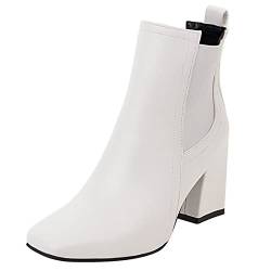 Bviennic Ohne Verschluss Chelsea Damen Square Toe Kleid Blockabsatz Stiefeletten Komfort Winter Warm Hochzeit Buro Weit Fit Stiefeletten Weiß Gr 34 Eu von Bviennic