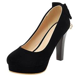 Bviennic Runde Zehen Höhe Ferse Damen Ohne Verschluss Hochzeit Schuhe Formal Blockabsatz Plateau Abend Kleid Pumps Schwarz Gr 31 EU von Bviennic