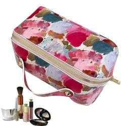 Bvizyelck Make-up-Tasche mit großem Fassungsvermögen, Handtaschen aus PU-Leder mit wunderschönem Muster, Reise-Kulturbeutel, PU-Leder, Kosmetiktaschen für Damen mit schönem Muster, tragbarer von Bvizyelck