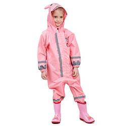 Bwiv Regenmantel Kinder Wasserdicht Atmungsaktiv Regenanzug Einteilig Jungen Mädchen Regenjacke mit Reflektor Leicht Overall ohne Geruch 3-10 Jahre Rosa M von Bwiv