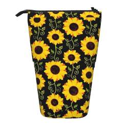 Bxzpzplj Gelbe Zitronen-Druck-Bleistifttasche, Teleskop-Etui, Schreibwaren-Aufbewahrungstasche, Federmäppchen für Schule, Teenager, Jungen, Blumen-Sonnenblume, Einheitsgröße von Bxzpzplj