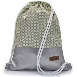 By Bers LEON Turnbeutel mit Innentaschen Reißverschluss Rucksack Beutel Tasche Damen Männer Teenager Gym bag Gym sack (KaroGrau_SilberMetallicPU) von By Bers