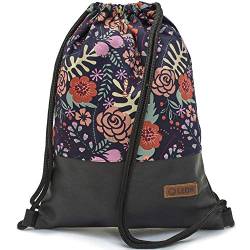 By Bers LEON Turnbeutel mit Innentaschen Rucksack Tasche Damen Herren & Teenager Gym Bag Draw String (Farn_schwarzPU) von By Bers