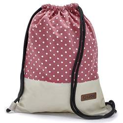 By Bers LEON Turnbeutel mit Innentaschen Rucksack Tasche Damen Herren & Teenager Gymbag Gymsack (Dots_BeigePink_PerlmuttPU) von By Bers