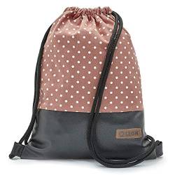 By Bers LEON Turnbeutel mit Innentaschen Rucksack Tasche Damen Herren & Teenager Gymbag Gymsack (Dots_ziegelweiß_SchwarzPU) von By Bers