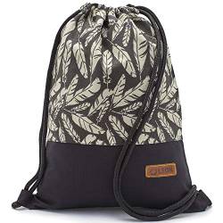 By Bers LEON Turnbeutel mit Innentaschen in Schwarz-Weiß Rucksack Tasche Damen Herren & Teenager Gym Bag Draw String (Feder_SW) von By Bers