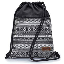 By Bers LEON Turnbeutel mit Innentaschen in Schwarz-Weiß Rucksack Tasche Damen Herren & Teenager Gym Bag Draw String (Stars&Waves) von By Bers