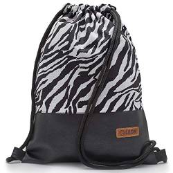 By Bers LEON Turnbeutel mit Innentaschen in Schwarz-Weiß Rucksack Tasche Damen Herren & Teenager Gym Bag Draw String (Zebra_SW_PU) von By Bers