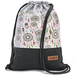 By Bers Leon Turnbeutel mit Innentaschen Rucksack Tasche Damen Herren & Teenager Gymbag Gymsack Traumfänger bunt von By Bers