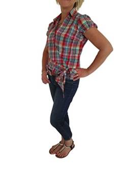 By Johanna Wickelbluse Damen Bluse Wickeltop Shirt Karobluse Kariert Rot Blau Mehrfarbig Kurzarm 40 von By Johanna