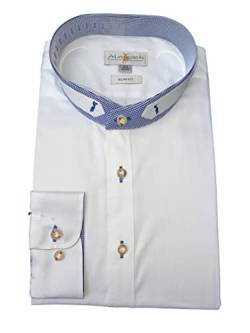 Trachtenhemd Freizeithemd Almsach Weiß Blau Stehkragen 100% Baumwolle Slimfit (Gr41/42) von By Johanna