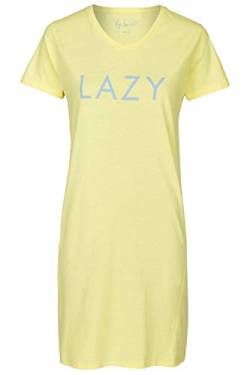 By Louise Damen Nachthemd Sleepshirt Schlafshirt Sleepwear Kurzarm gelb blau Spruch, Grösse:L - 40, Farbe:gelb von By Louise