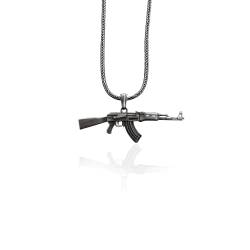 BySilverStone Jewelry – Ak47 Oxidierte Massive Herren-Halskette, Ak47 Herren-Anhänger Mit Kettenanhänger, Kampfgewehr-Herren-Anhänger, Pistolen-Silberhalskette, Ehemann-Geschenk-Anhänger von BySilverStone Jewelry