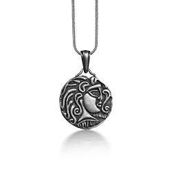 BySilverStone Jewelry Antike Griechische Münzkette Aus Silber, Antiker Münzanhänger Für Den Besten Freund, Oxidierte Griechische Mythologie-Halskette Für Papa, Rom-Halskette (Oxidiert, Keine Kette) von BySilverStone Jewelry