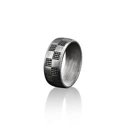 BySilverStone Jewelry Chess Handgefertigter Herren-Bandring Aus Sterlingsilber, Karierter Ehering, Stapelbarer Biker-Ring, Zierlicher Ring, Jubiläumsring, Erinnerungsgeschenk Für Männer von BySilverStone Jewelry