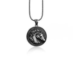 BySilverStone Jewelry – Handgefertigte Pferde-Halskette Aus Sterlingsilber, Griechischer Gorgonen-Pferd-Charm-Anhänger, Oxidierte Pferde-Herren-Halskette, Tier-Geschenkschmuck, Geschenk Für Männer von BySilverStone Jewelry