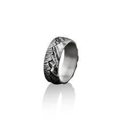 BySilverStone Jewelry Mountains Handgefertigter Herren-Bandring Aus Sterlingsilber, Natur-Ehering, Stapelbarer Biker-Ring, Zierlicher Ring, Geschenk Für Naturliebhaber, Jubiläumsring von BySilverStone Jewelry