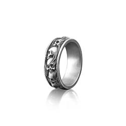 BySilverStone Jewelry Totenkopfring Aus Oxidiertem Sterlingsilber, Gotischer Ehering Für Herren, Gravierter Gothic-Verlobungsring Für Männer, Hexenring Als Geschenk Für Die Beste Freundin von BySilverStone Jewelry