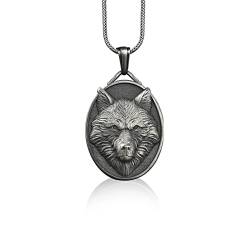 BySilverStone Jewelry – Wikinger-Wolf-Silber-Oval-Halskette, Anpassbare Halskette, Gravierte Halskette Für Männer, Tierliebhaber-Geschenke, Paare-Wolf-Geschenke, Geburtstagsgeschenke von BySilverStone Jewelry