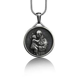 Bysilverstone Jewelry – Handgefertigte Charm-Halskette Des Heiligen Antonius, Anhänger Des Heiligen Antonius Für Männer, Religiöser Silber-Charm-Schmuck, Christlicher Geschenkanhänger, Geschenk-Halske von BySilverStone Jewelry