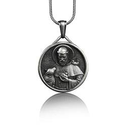 Bysilverstone Jewelry – Handgefertigte Halskette Des Heiligen Franziskus Aus Sterlingsilber, Charm-Halskette Für Religiöse Männer, Christliches Personalisiertes Geschenkmedaillon, Halskette Für Männer von BySilverStone Jewelry