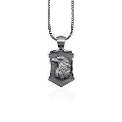 Bysilverstone Schmuck – Adler-Anhänger, Herren-Schildadler-Halskette, Unisex-Silber-Adlerkopf-Anhänger, Oxidierter Silberschmuck, Herren-Silber-Accessoire-Geschenk, Wildadler von BySilverStone Jewelry