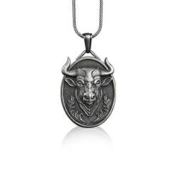 Bysilverstone Schmuck – Stier-Stierkopf-Ovalmedaille, Anpassbare Halskette Für Frauen, Gravierte Halskette Für Männer, Astrologie-Geschenke Stier, Sternzeichen-Geschenke Stier von BySilverStone Jewelry