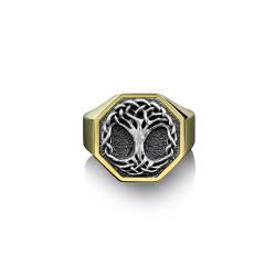 Sterling Silber Wikinger Yggdrasill Ring, Handgemachter 925 Silber Stammbaum Signet Herrenring, Herren Ehering, Vergoldete Baum Des Lebens Ringe von BySilverStone Jewelry