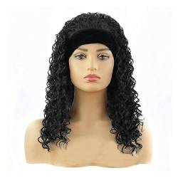 Schön Flauschige Stirnband-Perücken, lockige Perücke, modische natürliche Perücken, hitzebeständige Faser, Kunstfaser-Perücken for Frauen, tägliches Tragen Echte Perücke (Color : Black) von BybAgs