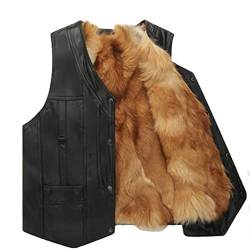 Byblos Männer Winter Warm Fashion Weste Lederweste mit weichem Fell gefüttert V-Ausschnitt Ärmellose Jacken für Männer Removable Fur XL von Byblos