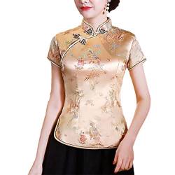 Damen traditionelle chinesische Blumenbluse Kurzarm Qipao Bluse Sommer Kurzarm Tops Gold Dragon L von Byblos