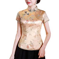 Damen traditionelle chinesische Blumenbluse Kurzarm Qipao Bluse Sommer Kurzarm Tops Gold Dragon XXL von Byblos