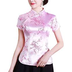 Damen traditionelle chinesische Blumenbluse Kurzarm Qipao Bluse Sommer Kurzarm Tops Pink Flower XXL von Byblos