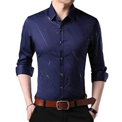 KMMBBTY Männer Mode Social Hemd Casual Slim Fit Langarm Gestreiften Hemden Herren Kleid Hemd Navy S von Byblos