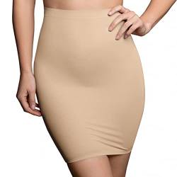 Unsichtbarer Unterrock, Figurformender High Waist Miederrock, leichte Bauchkontrolle, Nahtlose Shapewear, schlankende Unterwäsche, Hautfarbe und Schwarz, S-XL (Beige, XXL) von Bye Bra