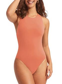 Byoauo Damen Einteiler Bademode Bauchweg Shaping High Neck Push Up Figurformend Einfarbig Retro Badeanzug Monokini von Byoauo