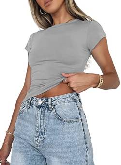 Byoauo Damen Tshirt Slim Fit Y2k Top Kurzarm Crop Top Sportshirt Vintage Clothes von Byoauo