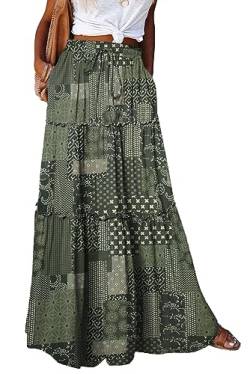 Byoauo Maxi Langer Röcke für Damen Boho Blumen Hohe Taille A-Linie mit Taschen Freizeit Sommer Rock Maxirock von Byoauo