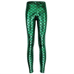 Byqny Damen-Leggings Meerjungfrau/Fischschuppen-Druck, Stretch-Hose,Damen Leggings Mermaid Meerjungfrau Glanz Leggings Fisch Schuppen Scale Glänzend Strumpfhose Hüfthose Hose Skinny Pants von Byqny