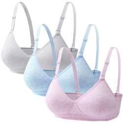 Bysion Mädchen Sport BH aus Baumwolle Bralette 3er-Pack Ohne Bügel Nahtlose Sportunterwäsche mit Verstellbarem und abnehmbarem Schultergurt Unterwäsche von Bysion