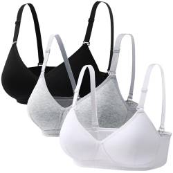 Bysion Mädchen Sport BH aus Baumwolle Bralette 3er-Pack Ohne Bügel Nahtlose Sportunterwäsche mit Verstellbarem und abnehmbarem Schultergurt Unterwäsche von Bysion