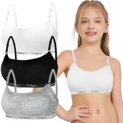 Mädchen Sport BHS Teens Unterwäsche mit Abnehmbar Gepolsterte und Verstellbarem Schultergurt 3er-Pack Bralette Top Bustier für 8-14 Jahre Kinder von Bysion