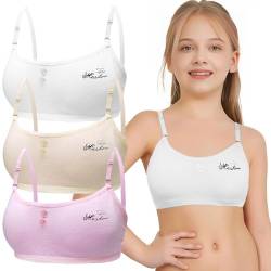 Mädchen Sport BHS Teens Unterwäsche mit Abnehmbar Gepolsterte und Verstellbarem Schultergurt 3er-Pack Bralette Top Bustier für 8-14 Jahre Kinder von Bysion