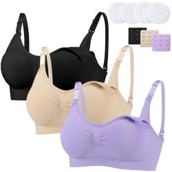 Still BH Damen Schwangerschaft Atmungsaktivem Still-BHS Ohne Bügel Nahtlose Tag und Nacht Still-BH Mit Abnehmbaren Untersetzer Camisole Top für Mutterschaft - 3er Pack von Bysion