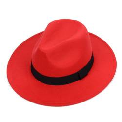 Bywenzai Männer Frauen Filz Top Hüte Fedora Panama Hüte Großkrempiger Zylinder Herren Schwarzer Wollhut Herrenhut Damen Großer Filzhut M(56-58Cm) Groß Rot von Bywenzai