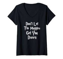 Damen Lustiges T-Shirt mit Aufschrift "Don't let muggles get you down" T-Shirt mit V-Ausschnitt von ByzmoTees