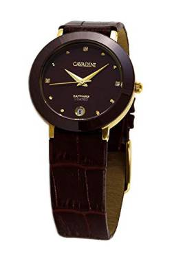 C CAVADINI Damen-Armbanduhr Analog Quarz mit Lederarmband CV-745 (Bordeaux/Gold) von C CAVADINI