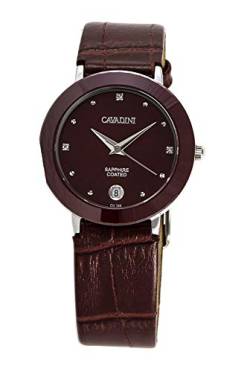 C CAVADINI Damen-Armbanduhr Analog Quarz mit Lederarmband CV-745 (Bordeaux/Silber) von C CAVADINI