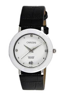 C CAVADINI Damen-Armbanduhr Analog Quarz mit Lederarmband CV-745 (Weiss/Silber) von C CAVADINI